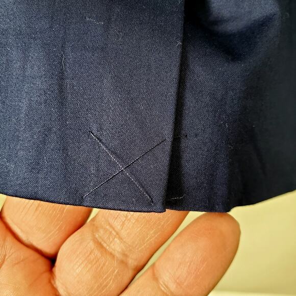 VTG Talbots Classic Stretch Cotton Pencil Skirt 12 Navy Blue Gold Neutral Career - Picture 7 of 11